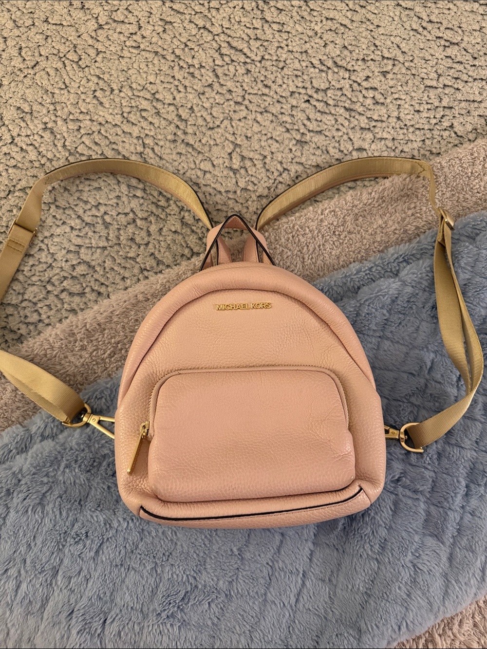 Michael Kors Pink Pebbled Leather Mini Backpack with Gold Hardware